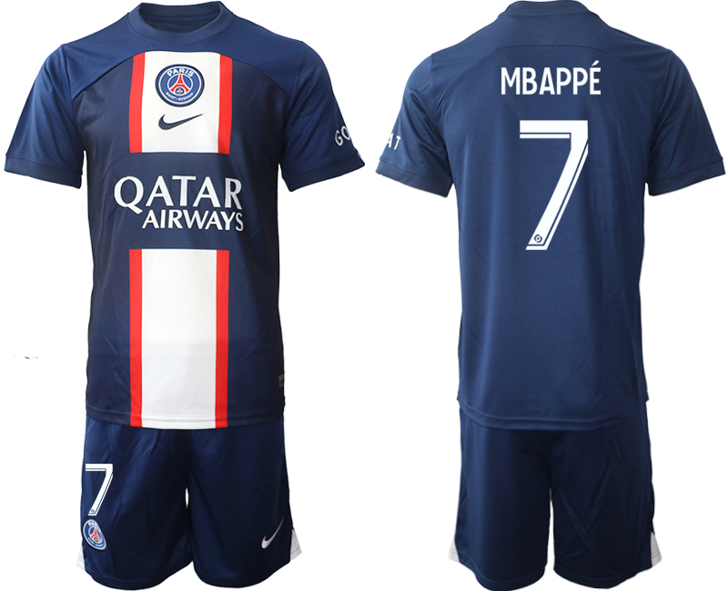 Men's Paris Saint-Germain #7 Mbappé 2023 Navy Home Soccer Jersey Suit